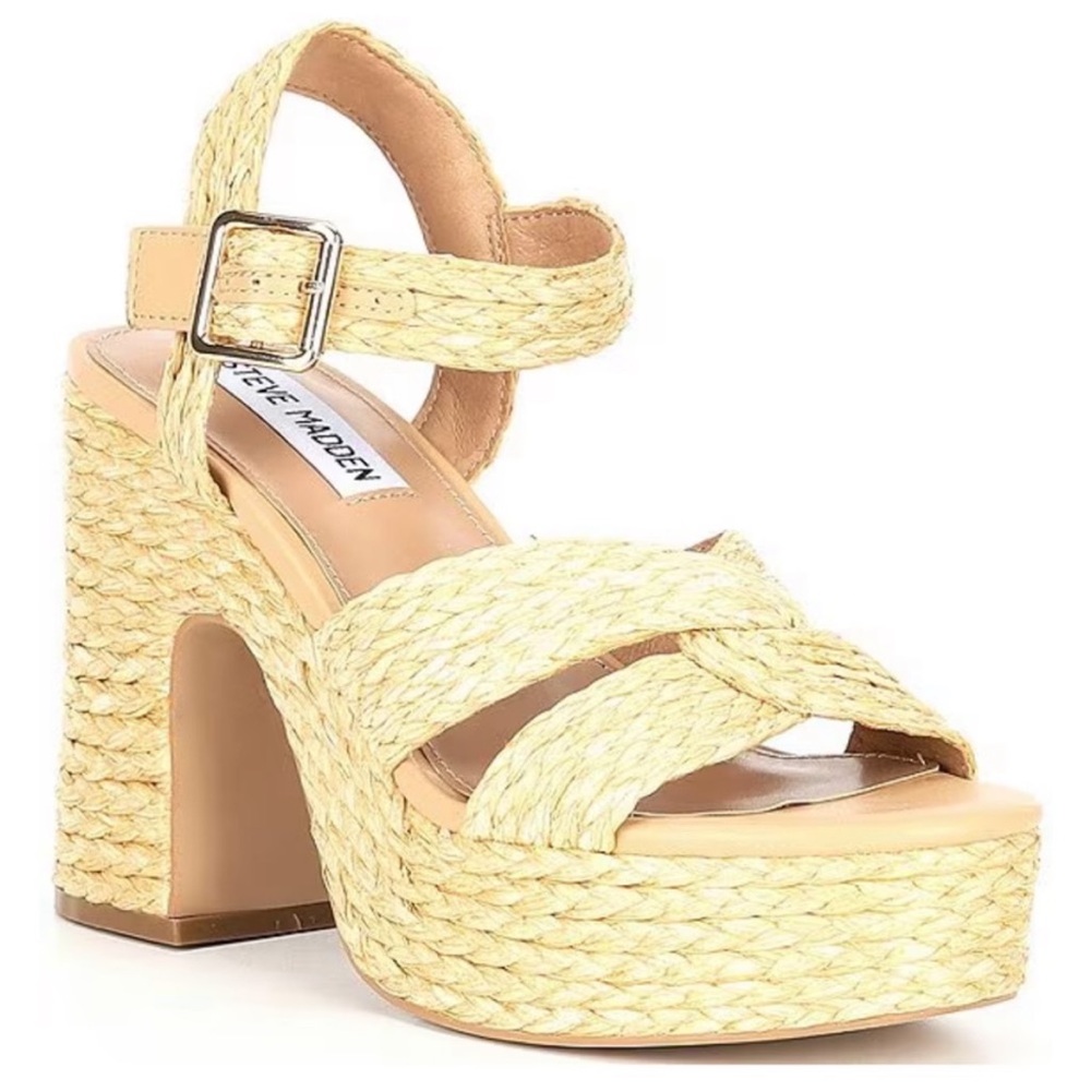 Steve Madden Carisma Raffia Platform Sandals.
